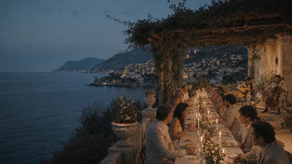 Candlelit wedding reception dinner curated by Charter Music