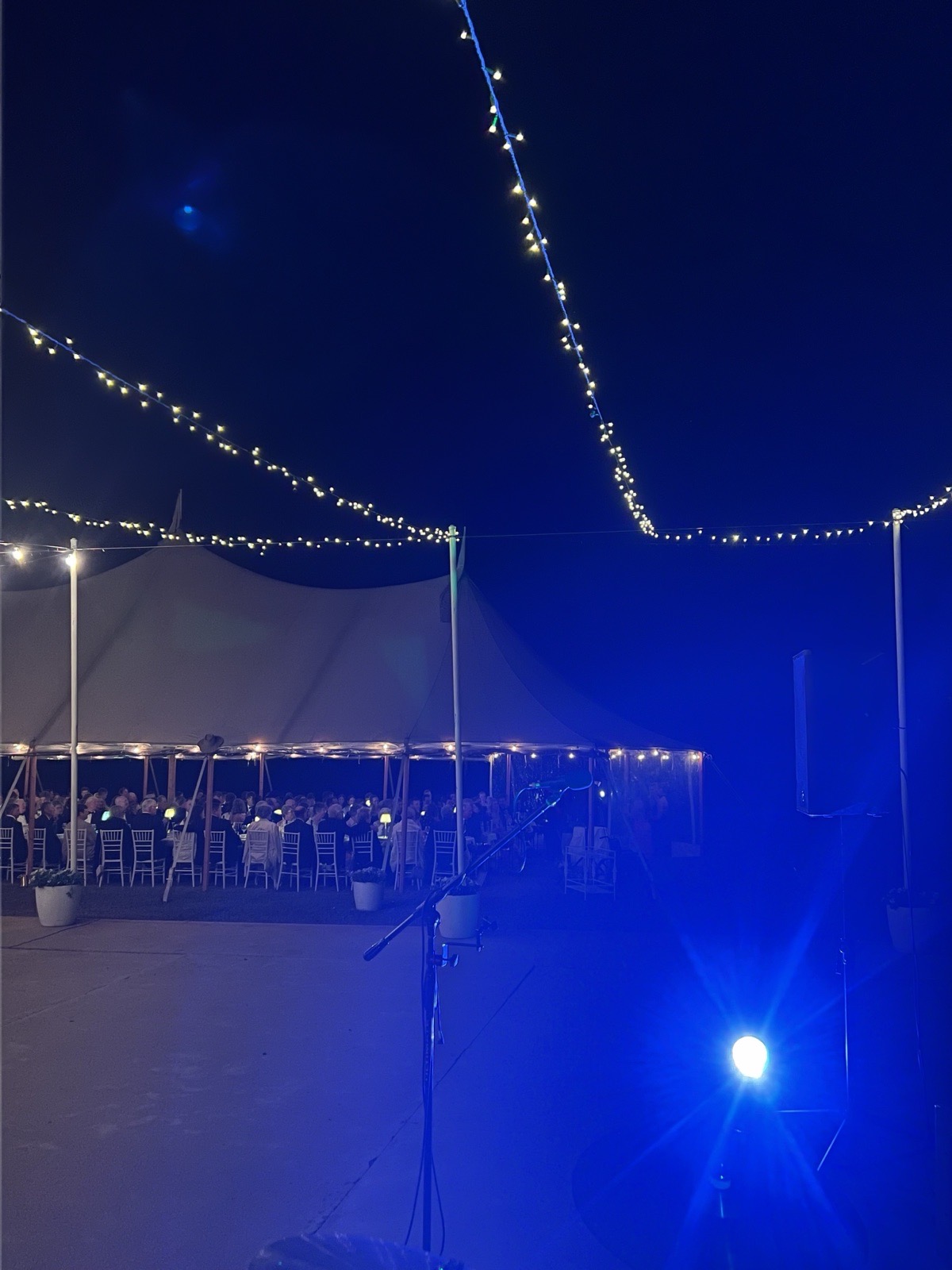 Live band stage lighting and sound equipment ready for after-dinner party at Kemmis Station wedding