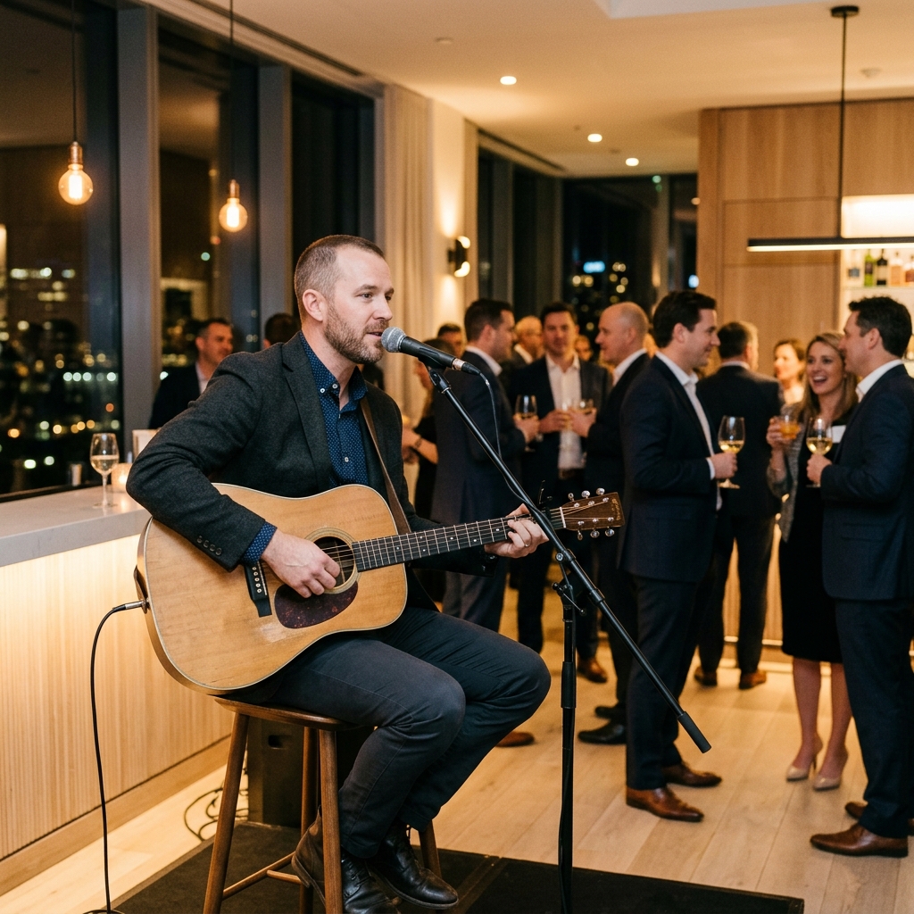 Guitarist performing at corporate cocktail reception